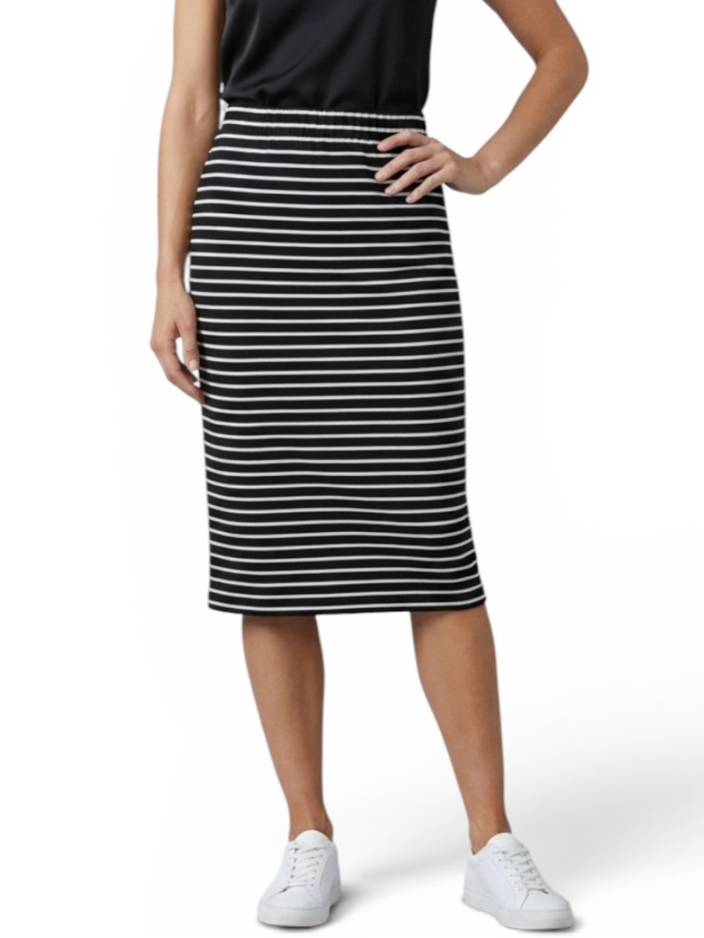 NWT Max Studio Black White Striped Straight Pencil MIDI Skirt Womens Size Large